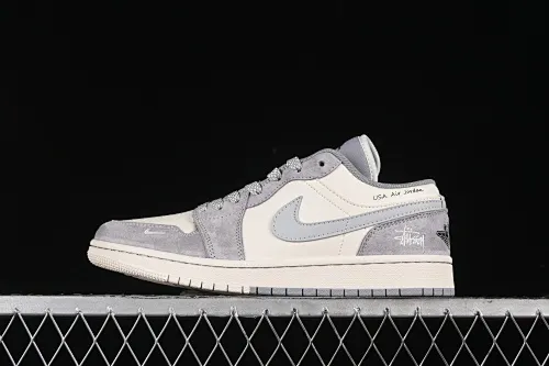 All Categories Air Jordan Jordan Series Basketball Shoes Air Jordan 1 Low High-end Customized Low-top Sneakers Air Jordan 1 Low AJ1 Joe 1 Stussy Joint-Beige and Gray Double Pin Pig Eight High-end Customized Low-top Retro Basketball Shoes SJ9950-045